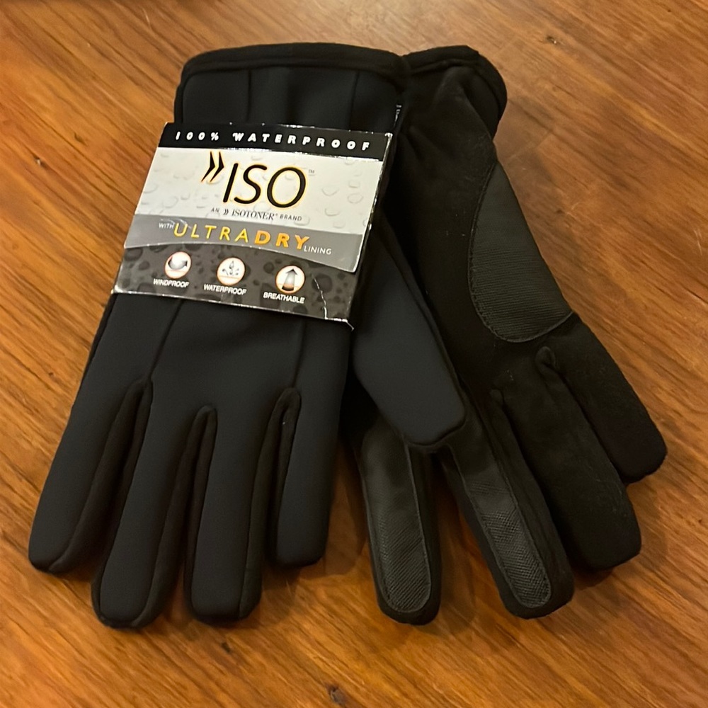 Isotoner ISO Ultra dry winter black windproof waterproof gloves Mens Med / Large